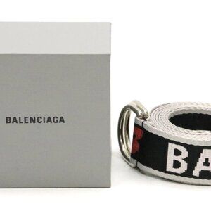 Balenciaga Men's Double D Ring Adjustable Logo Belt One Size - Black/White/Red